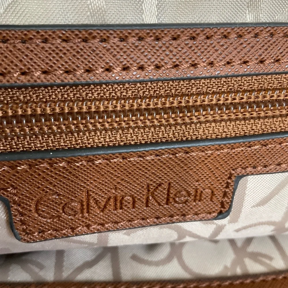 Calvin Klein Women's Medium Brown Monogram Faux Leather Backpack
